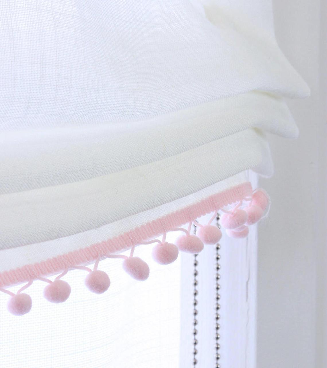 White Linen Relaxed Shade with Pink Pom Pom