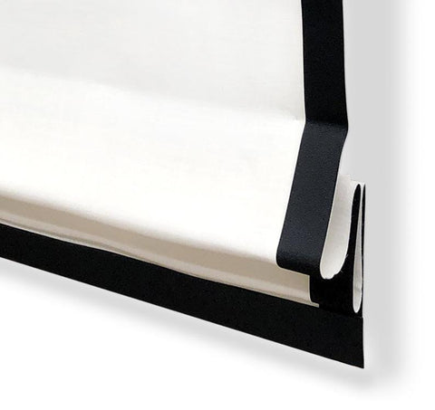 White Linen with Black Border Flat Roman Shade / CL1010