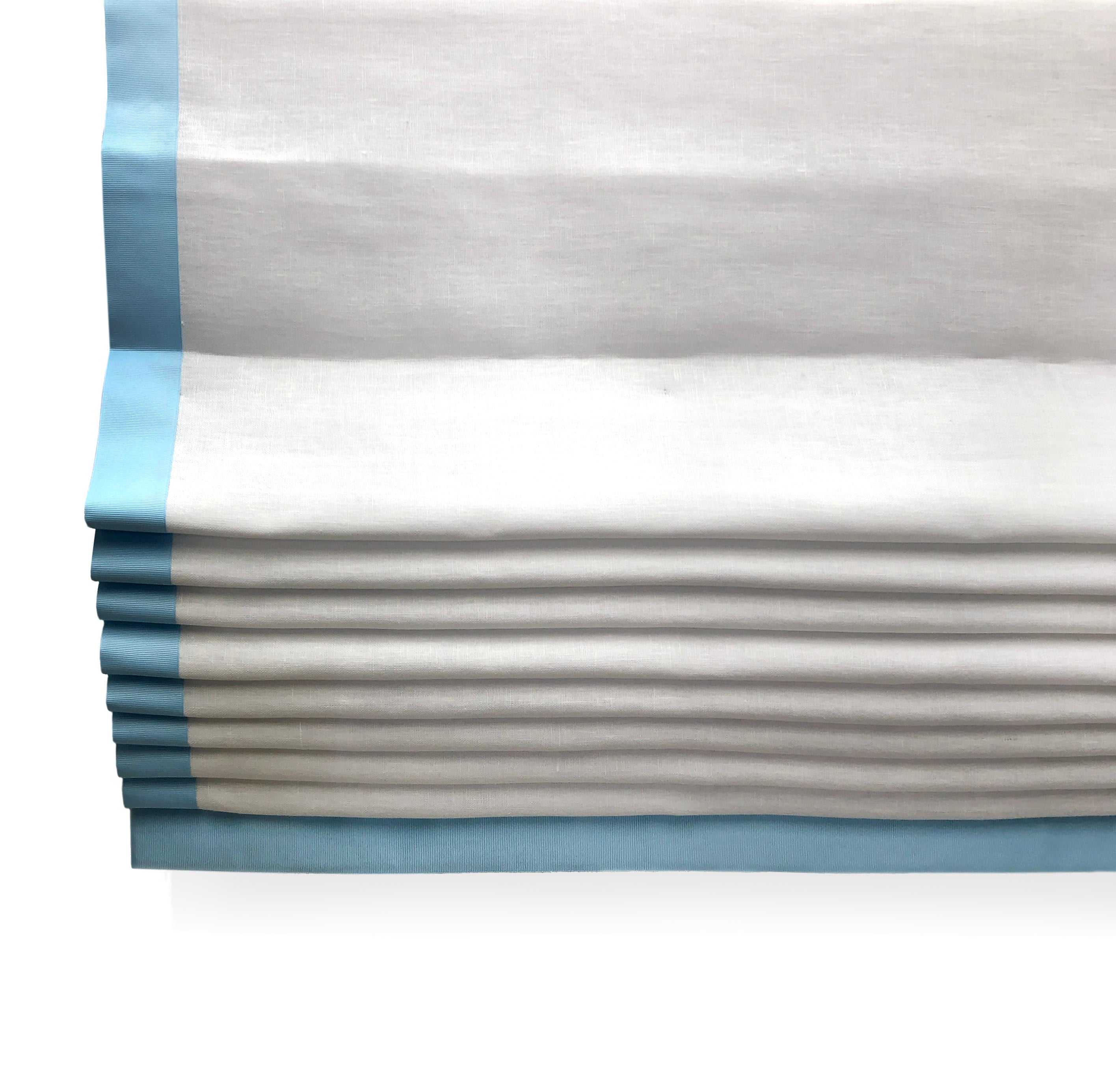 White Linen with Ice Blue Border Flat Roman Shade/CL1010