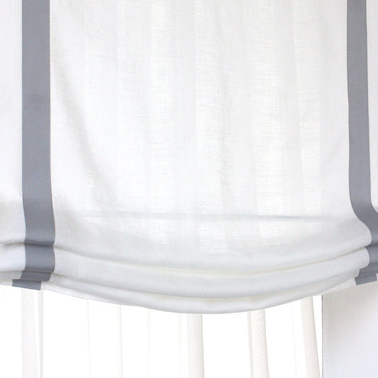 White curtain with gray stripes on a white background